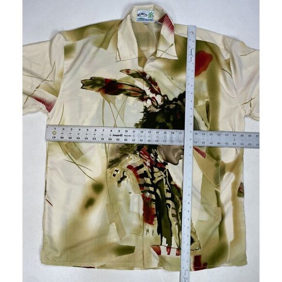 VINTAGE Memo's World Wide Hawaiian Style Indian All Over Print Shirt Men XL - Picture 7 of 7